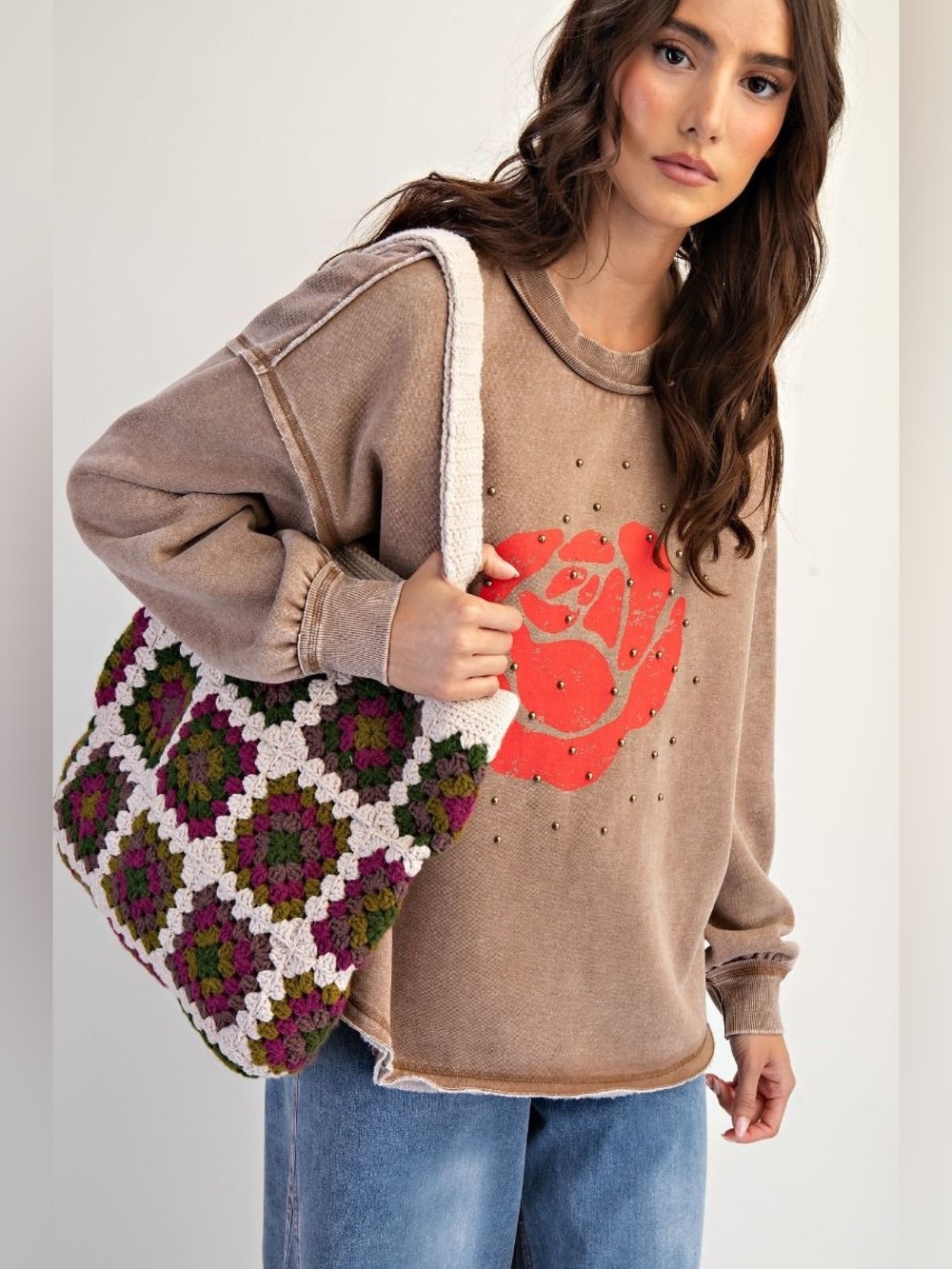 M3 New Easel Rose Washed Mocha Pullover - Picture 3 of 3